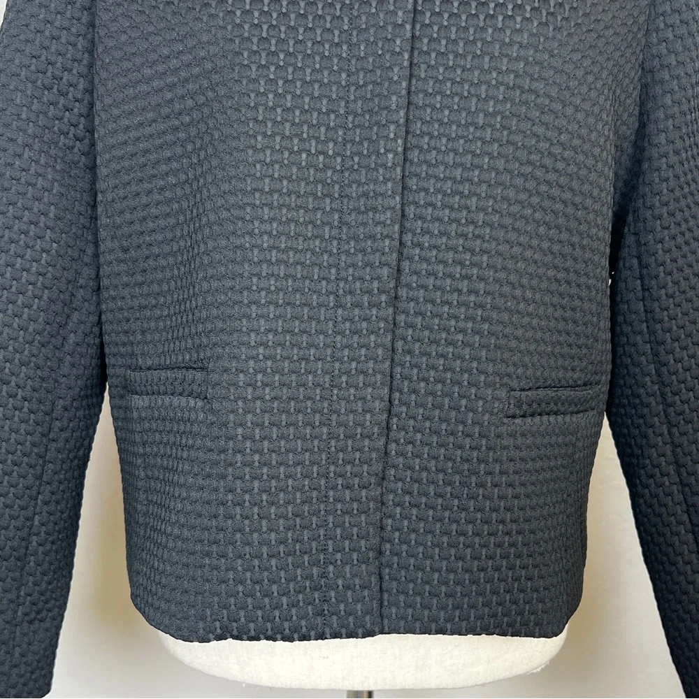 J.CREW Women Size 12 Black Matelasse Textured Collarless Portfolio Jacket Blazer
